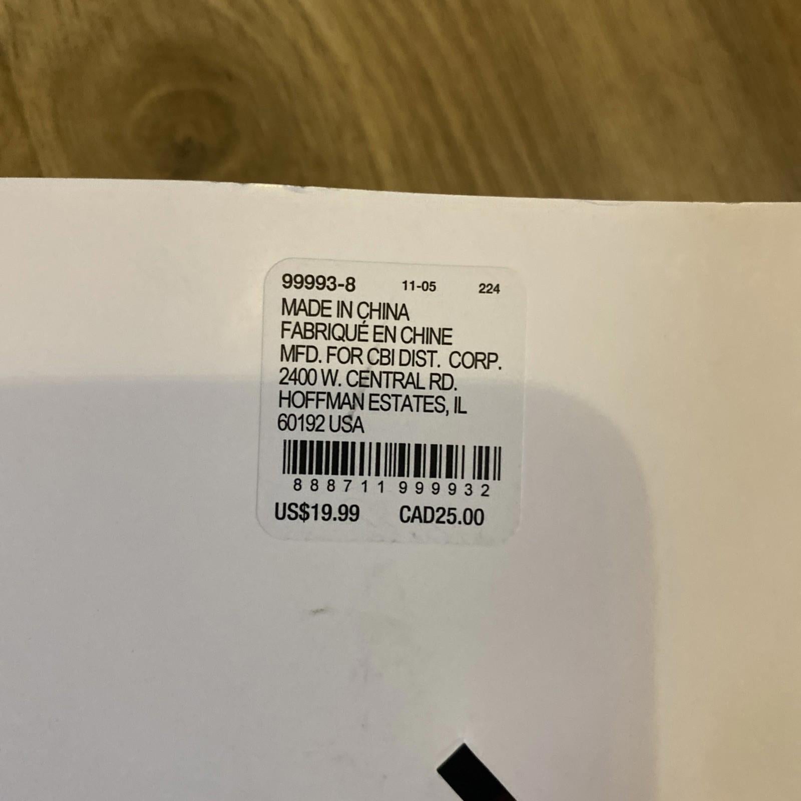 Product label showing details including made in China and pricing information.