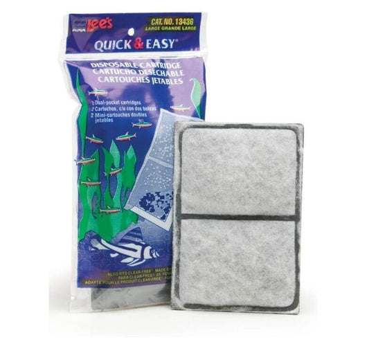 Quick & Easy replacement filter cartridges for aquariums, featuring dual compartments for effective filtration.