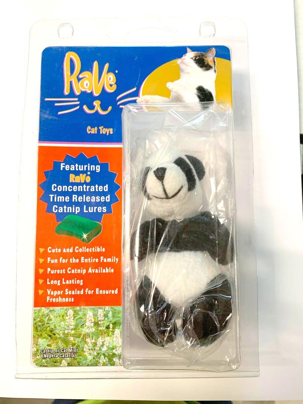 Rave Cat Toys panda-shaped catnip lure, cute and collectible, designed for playful cats.