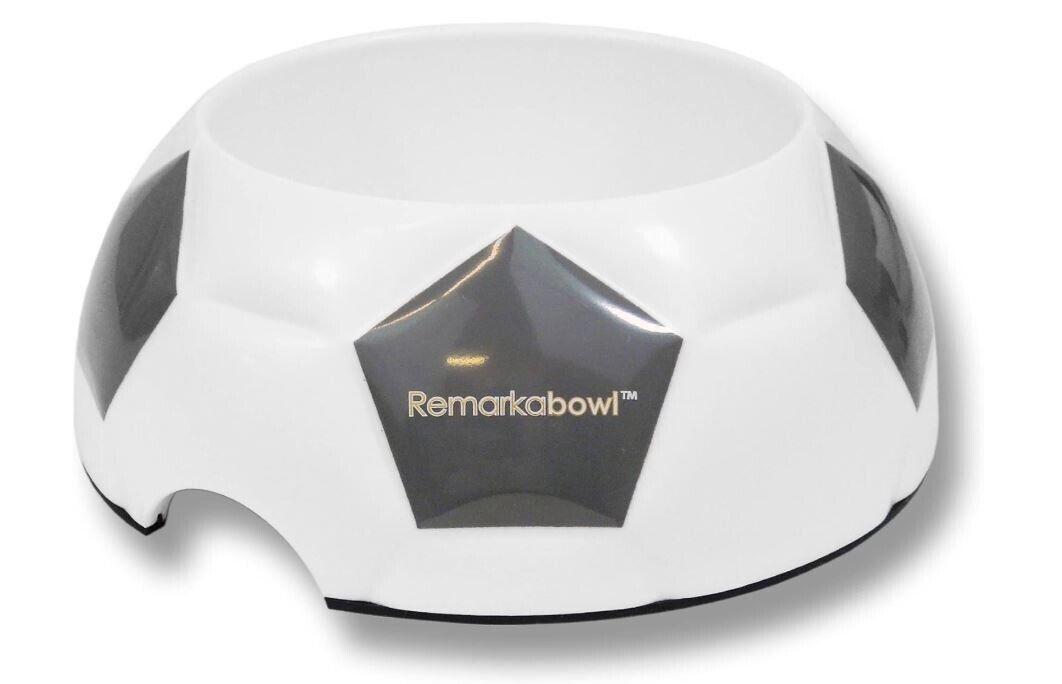 Remarkabowl soccer-themed pet bowl with a black and white design, perfect for pets who love sports.