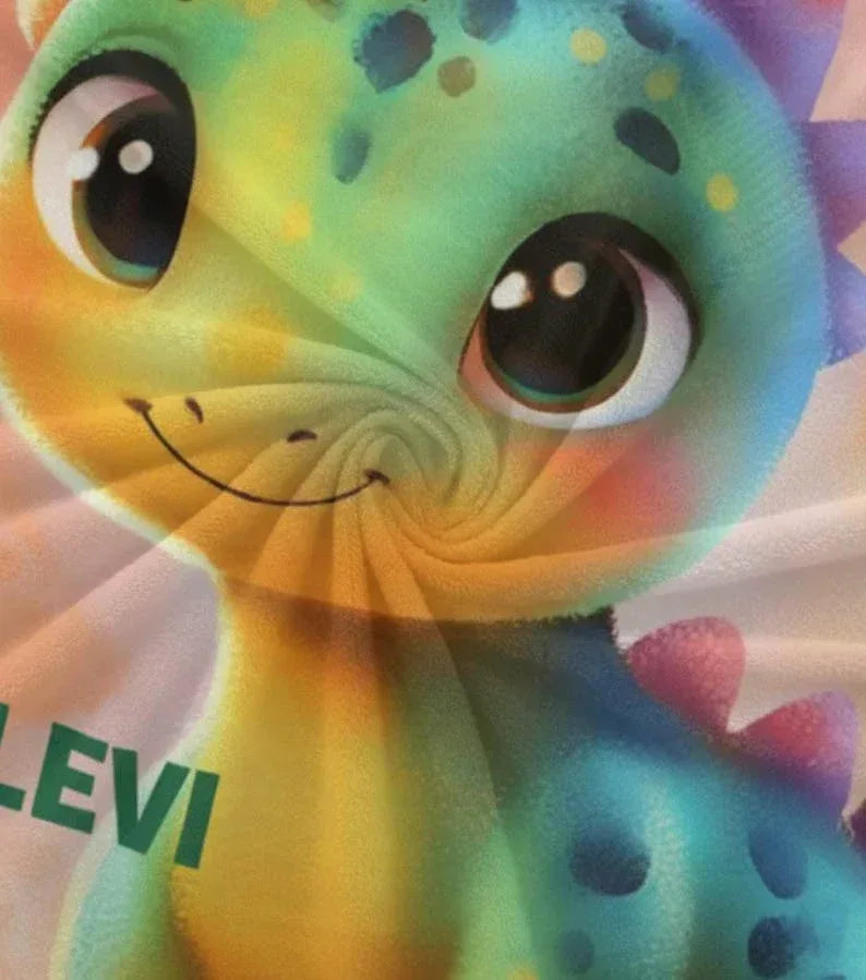 Personalized Dinosaur Blanket | Custom Name | Rainbow Colorful Smiling Dino Flannel Fleece Throw Gift