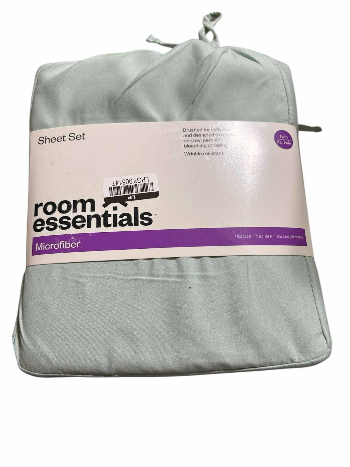 Room Essentials microfiber sheet set in soft mint green color, perfect for comfortable bedding.