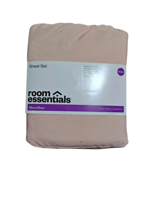 Room Essentials sheet set in soft pink microfiber fabric.