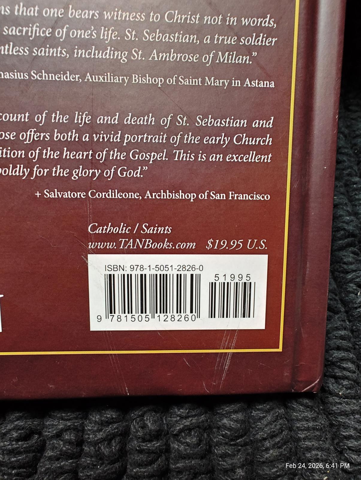 Saint Sebastian book cover featuring detailed text and barcode.