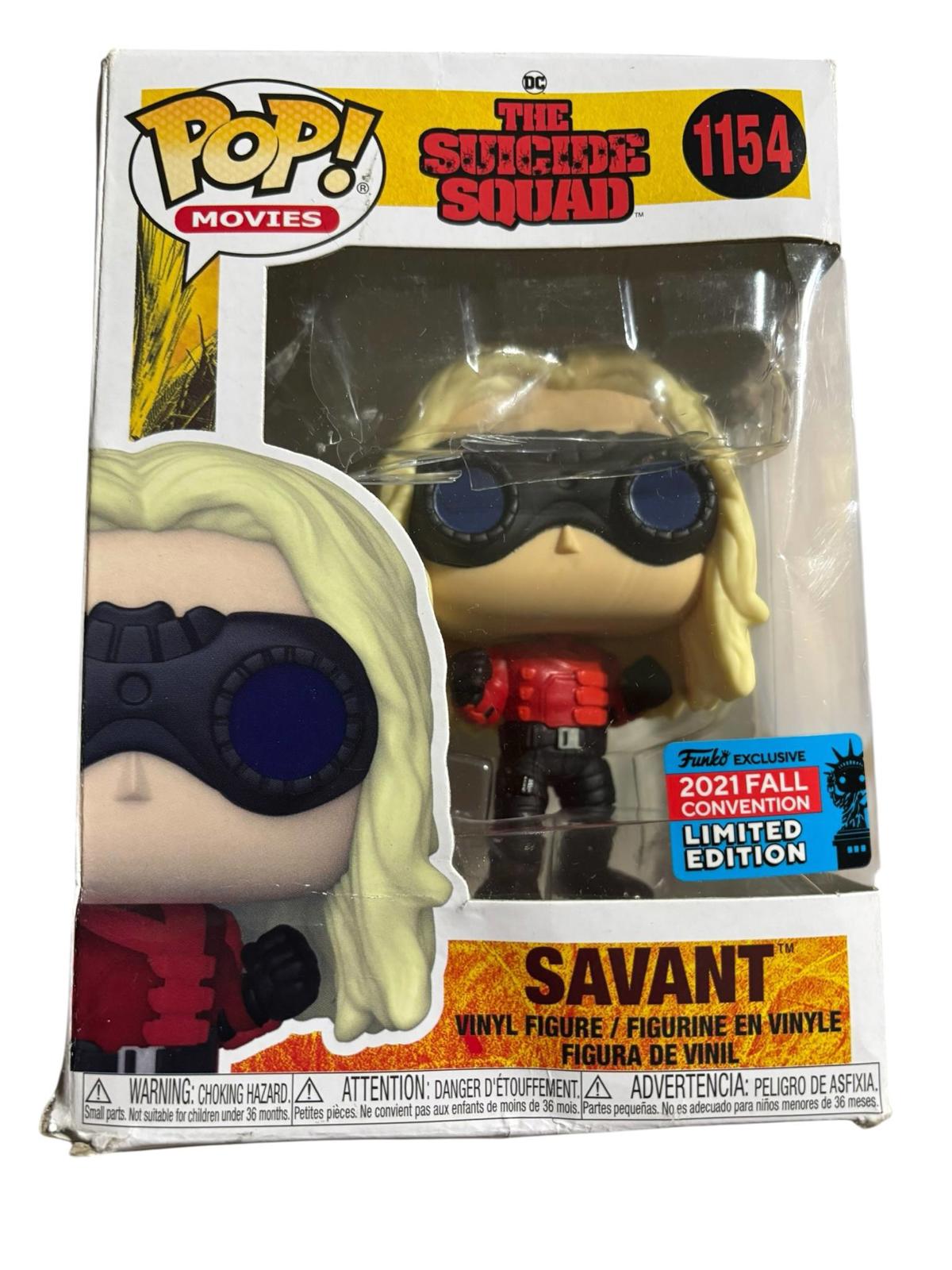 Savant Funko Pop! figure from The Suicide Squad, featuring blonde hair and sunglasses.
