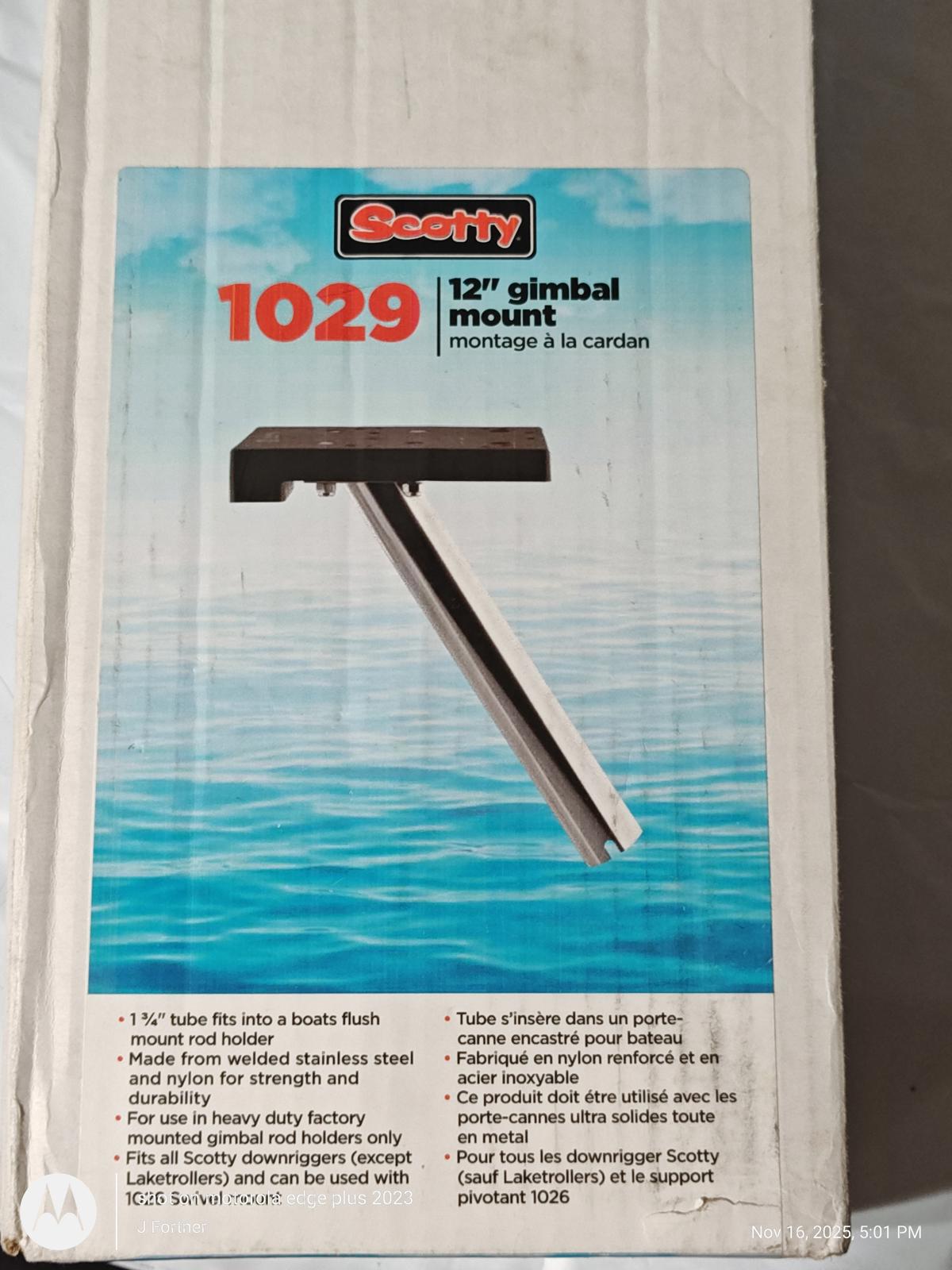 Scotty 1029 12-inch gimbal mount designed for secure rod holder installation.