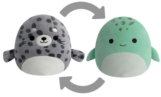 Seal Plush Toy features a reversible design with gray and green colors, perfect for cuddling.