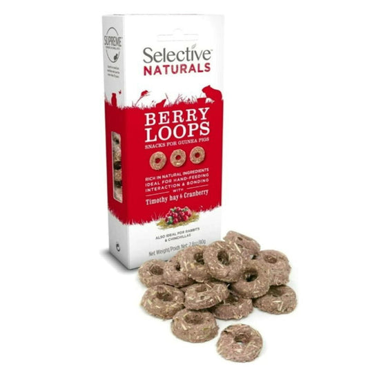Selective Naturals Berry Loops are nutritious treats for small pets, featuring a mix of berry flavors.
