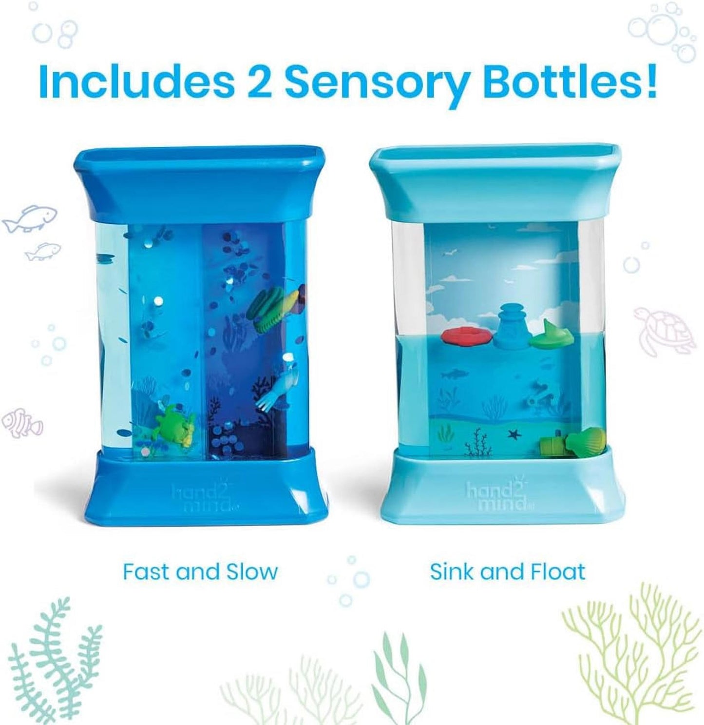 Sensory Bottles set includes fast and slow motion effects with colorful aquatic elements.