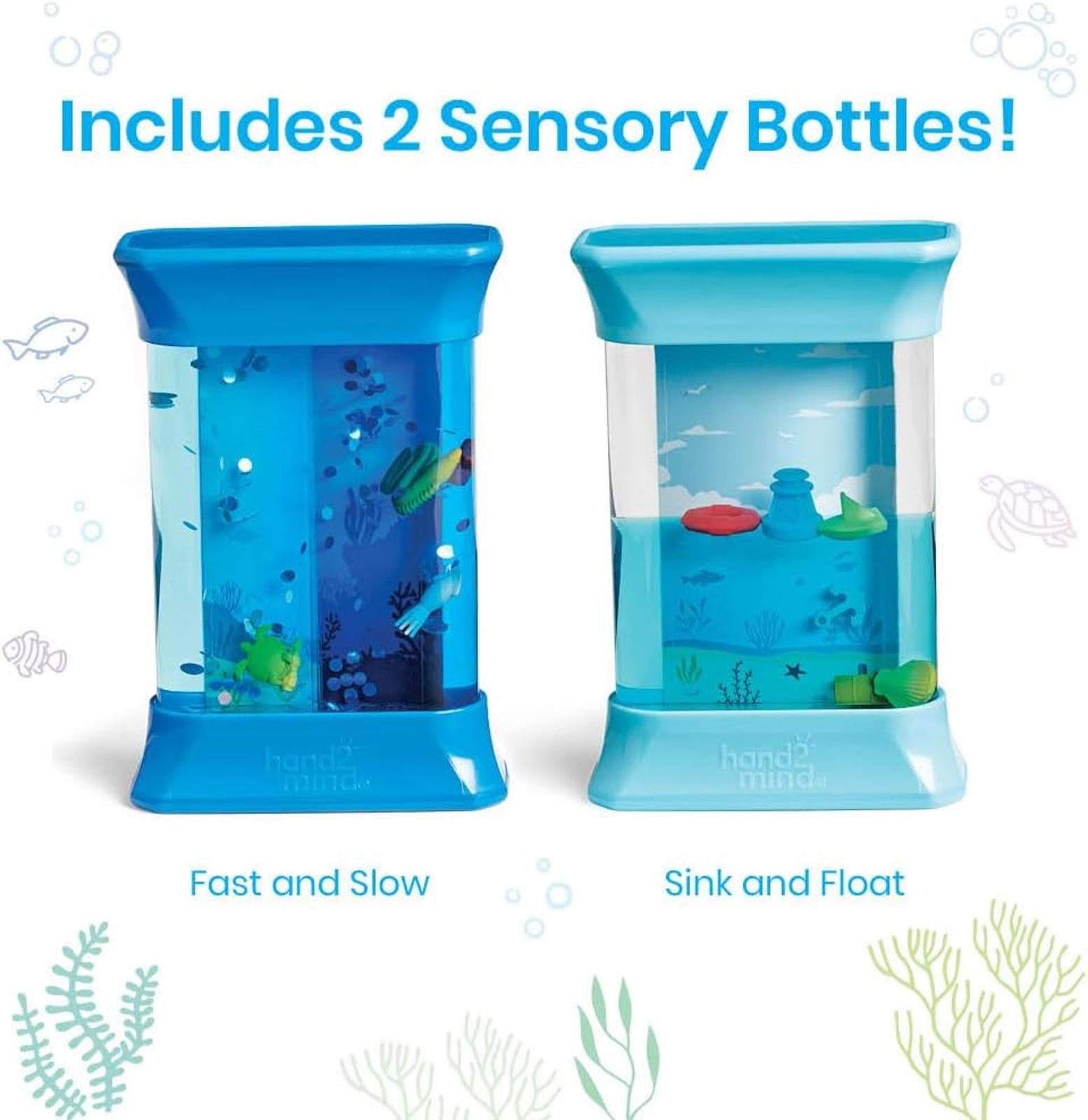 Sensory Bottles set includes fast and slow motion effects with colorful aquatic elements.
