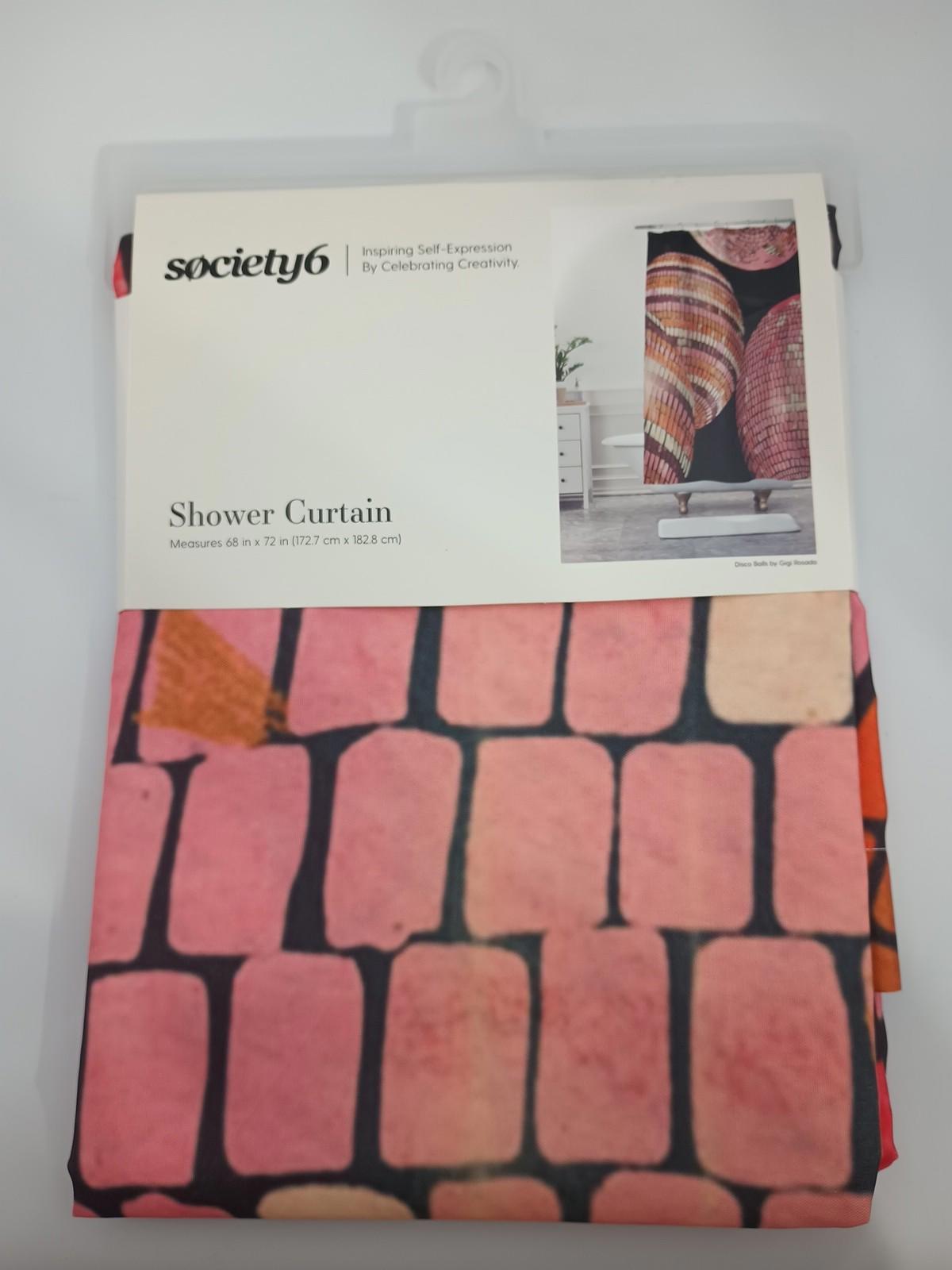 Shower Curtain featuring a vibrant pink and orange brick pattern, perfect for modern bathrooms.
