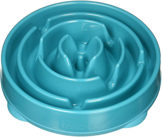 Slow Feeder Dog Bowl in turquoise color designed to promote healthy eating habits.