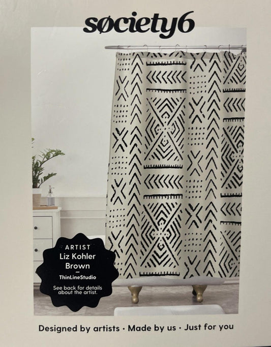 Society6 shower curtain designed by Liz Kohler Brown featuring geometric patterns.