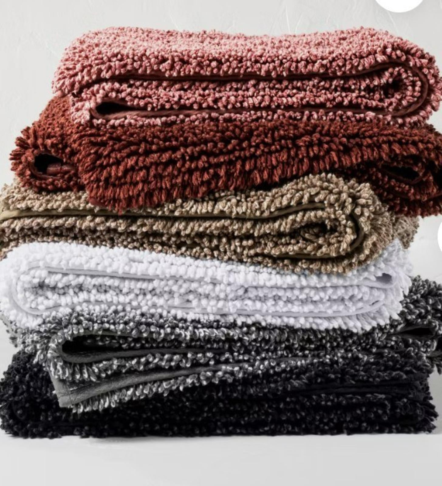 Plush Bath Towels Set featuring various colors including burgundy, beige, and gray.
