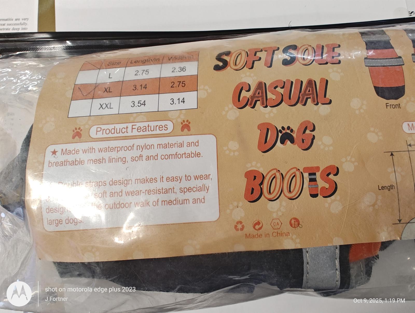Soft Sole Casual Dog Boots in black and orange, designed for comfort and protection.