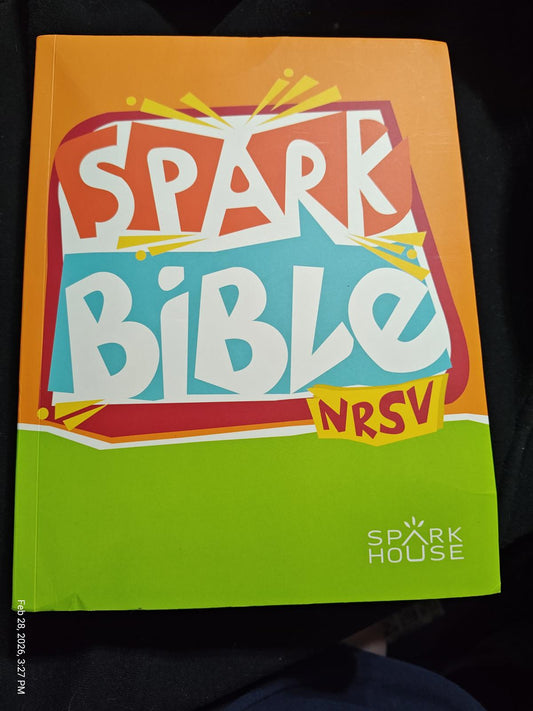 Spark Bible NRSV with colorful cover design featuring bright orange and green colors.