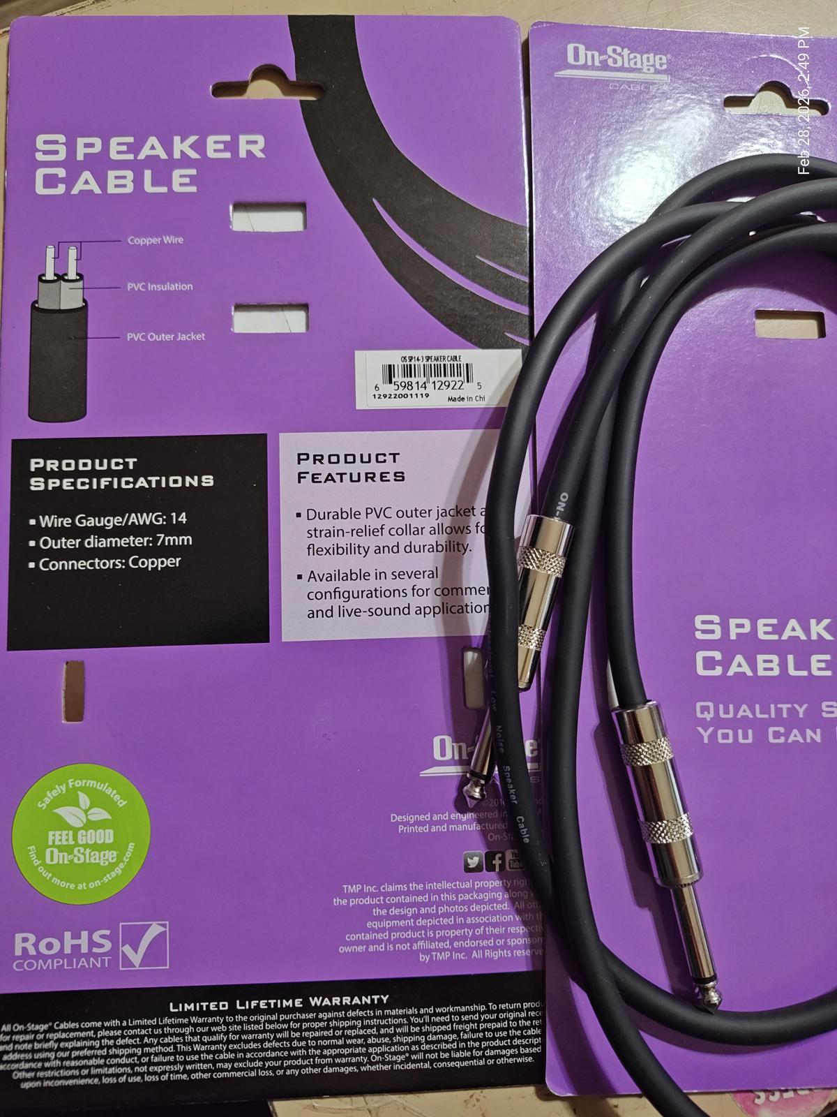 Speaker Cable with 1/4 inch connectors and durable PVC insulation.