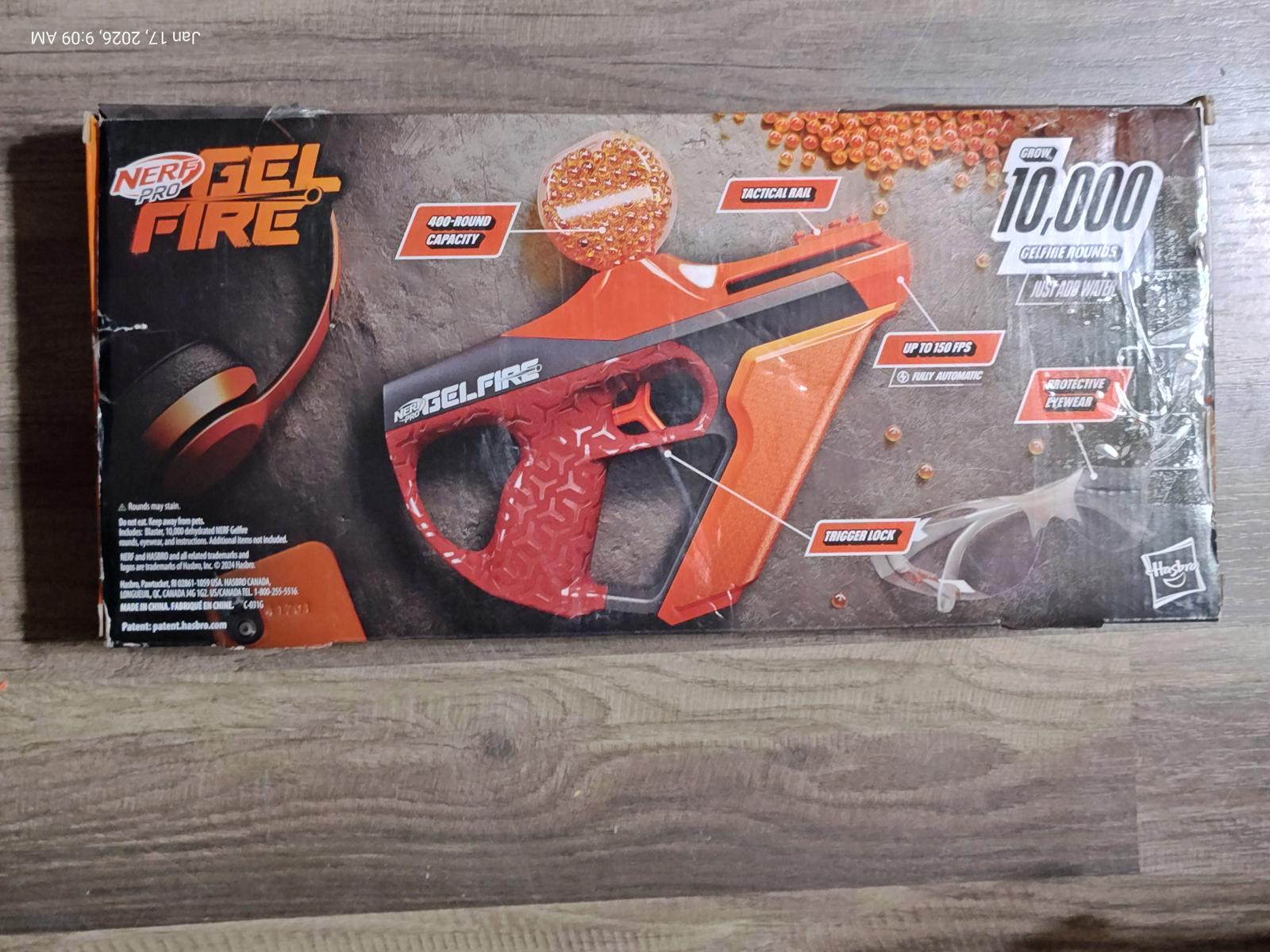 SplatR Ball Blaster in orange and black packaging with detailed features highlighted.