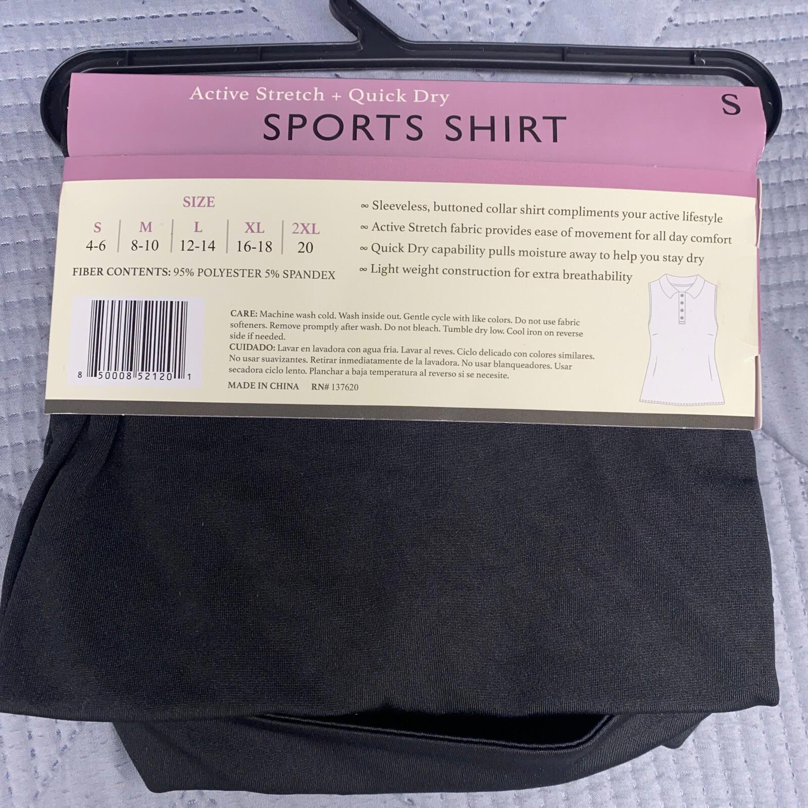 Sports shirt in black color with quick-dry fabric and size information on the tag.