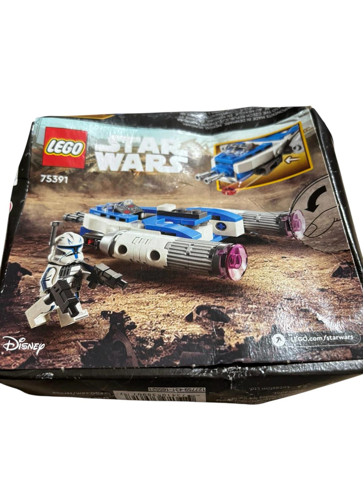 LEGO Star Wars 75391 set featuring a clone trooper and a detailed starship model.