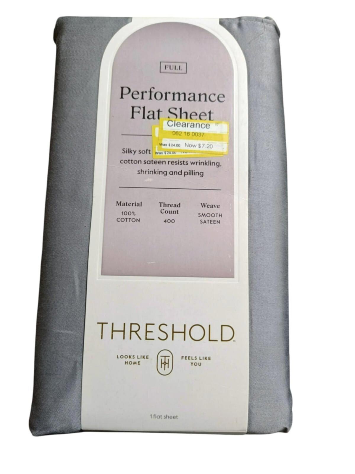 Threshold Performance Flat Sheet in soft gray color, made from 100% cotton for comfort.