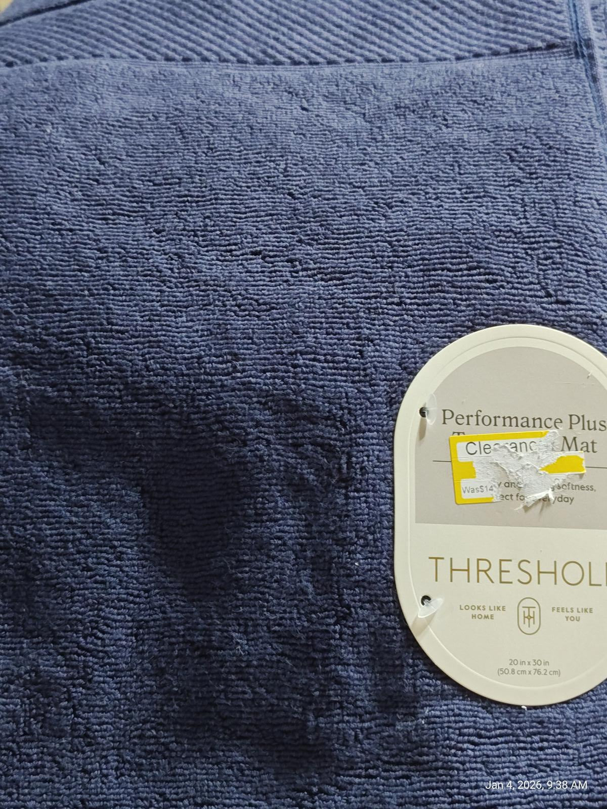 Threshold Performance Plus Cleansing Mat in navy blue, featuring soft texture and tag.