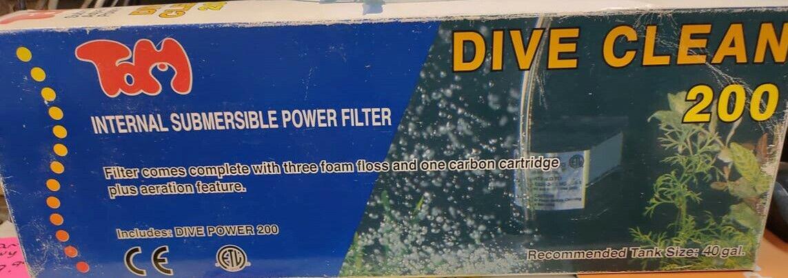 Dive Clean 200 internal submersible power filter with clear water flow and efficient filtration.
