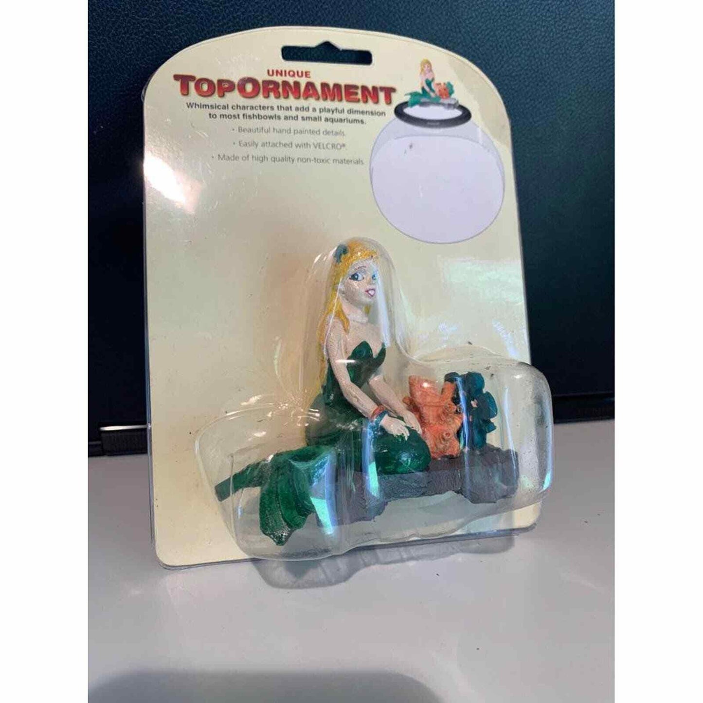 Topornament mermaid figurine with a cat and fish, featuring vibrant colors and detailed design.