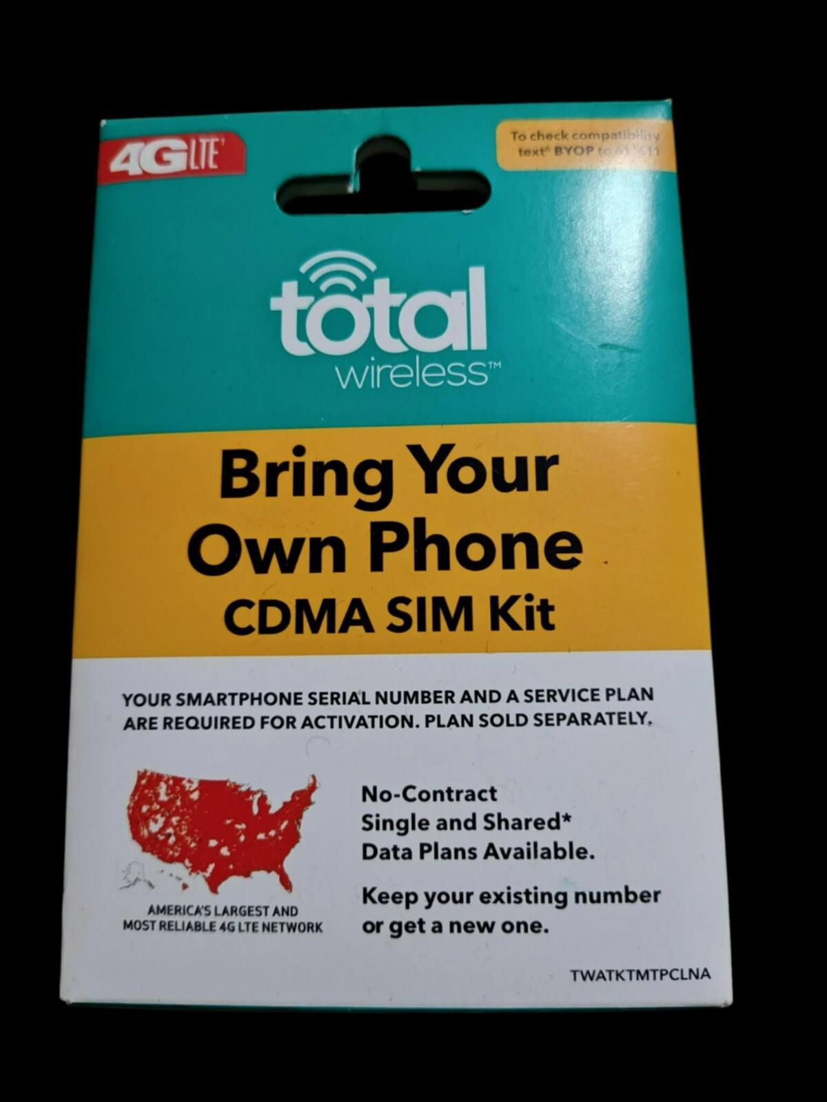 Total Wireless Bring Your Own Phone CDMA SIM Kit packaging with activation details.