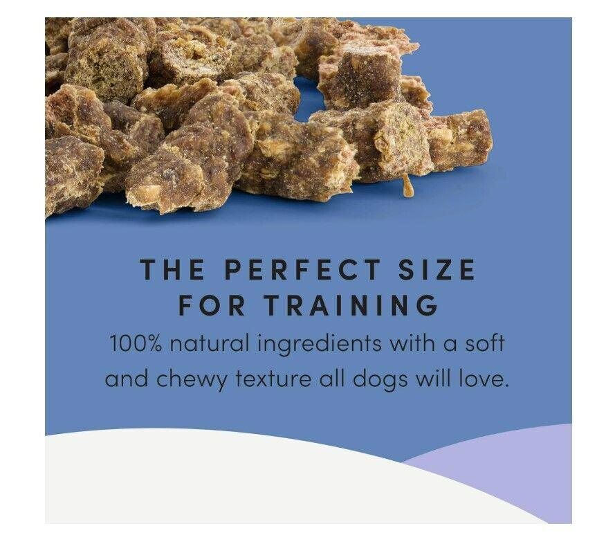 Training Treats, the perfect size for training with 100% natural ingredients and a soft, chewy texture.