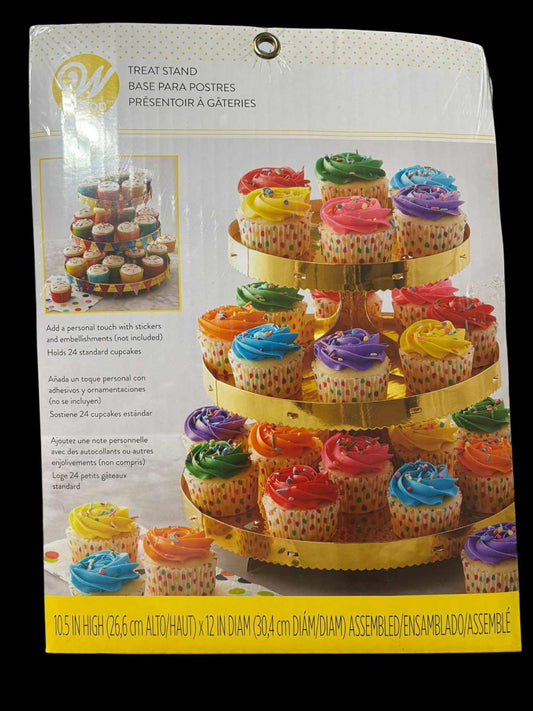 Treat Stand featuring colorful cupcakes on a three-tier display, perfect for parties.
