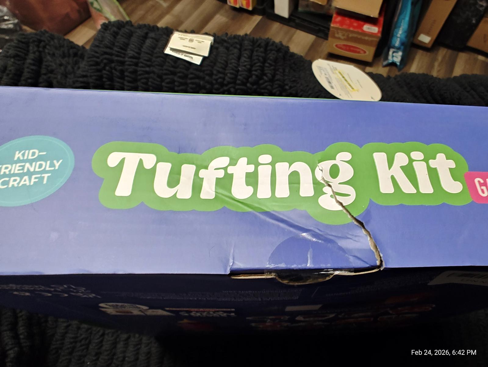 Tufting Kit for kids, featuring a colorful box design and craft-friendly branding.