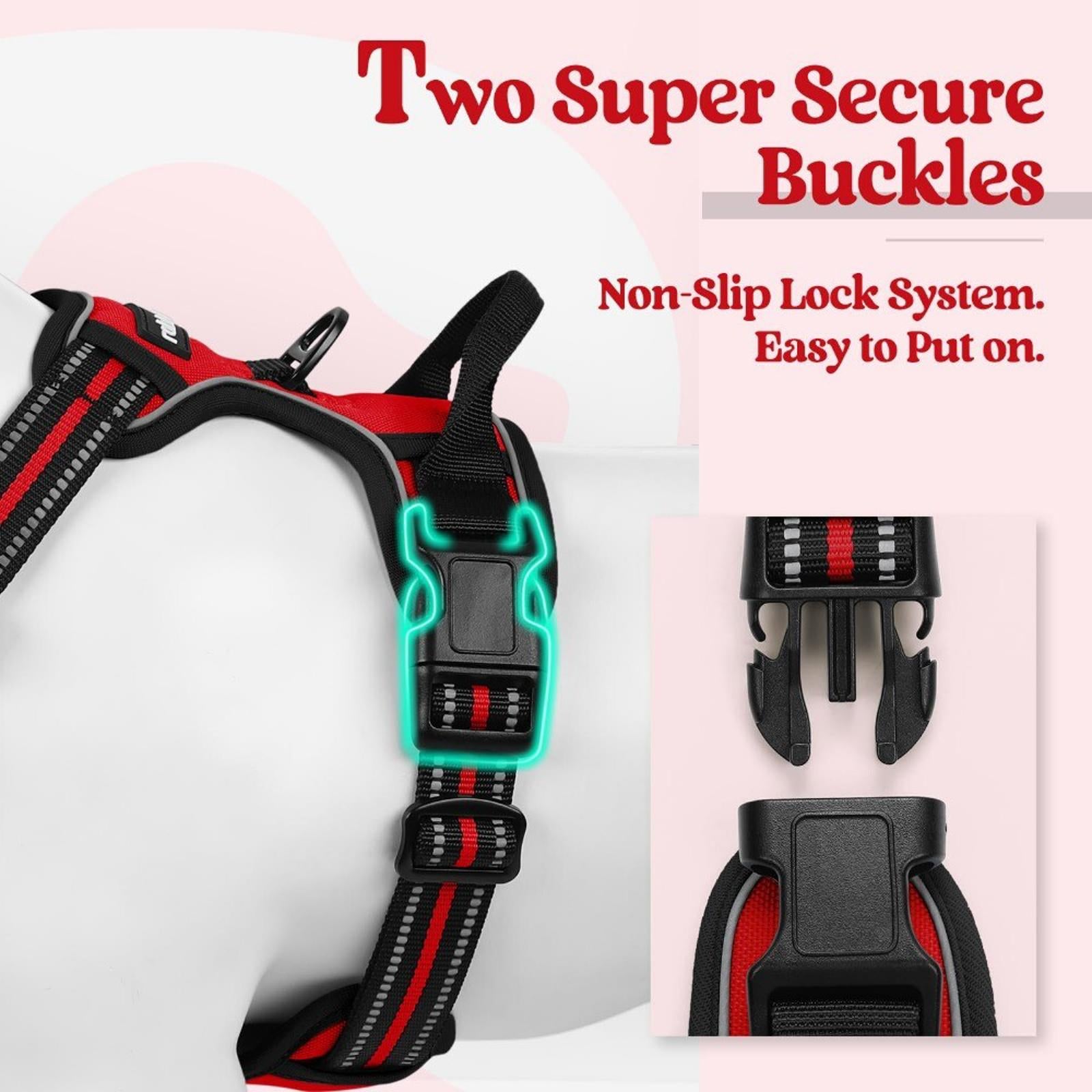 Two Super Secure Buckles harness featuring a non-slip lock system and easy to put on design.