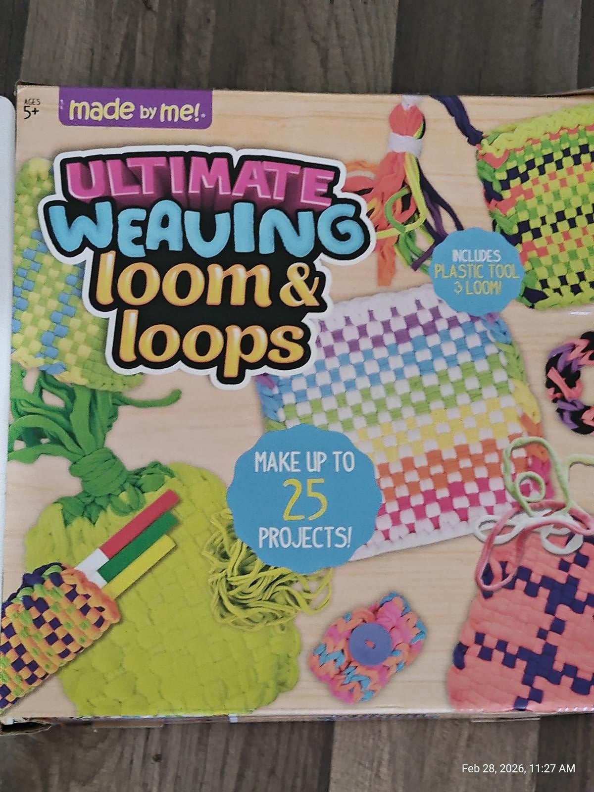 Ultimate Weaving loom & loops kit featuring colorful weaving projects and tools.