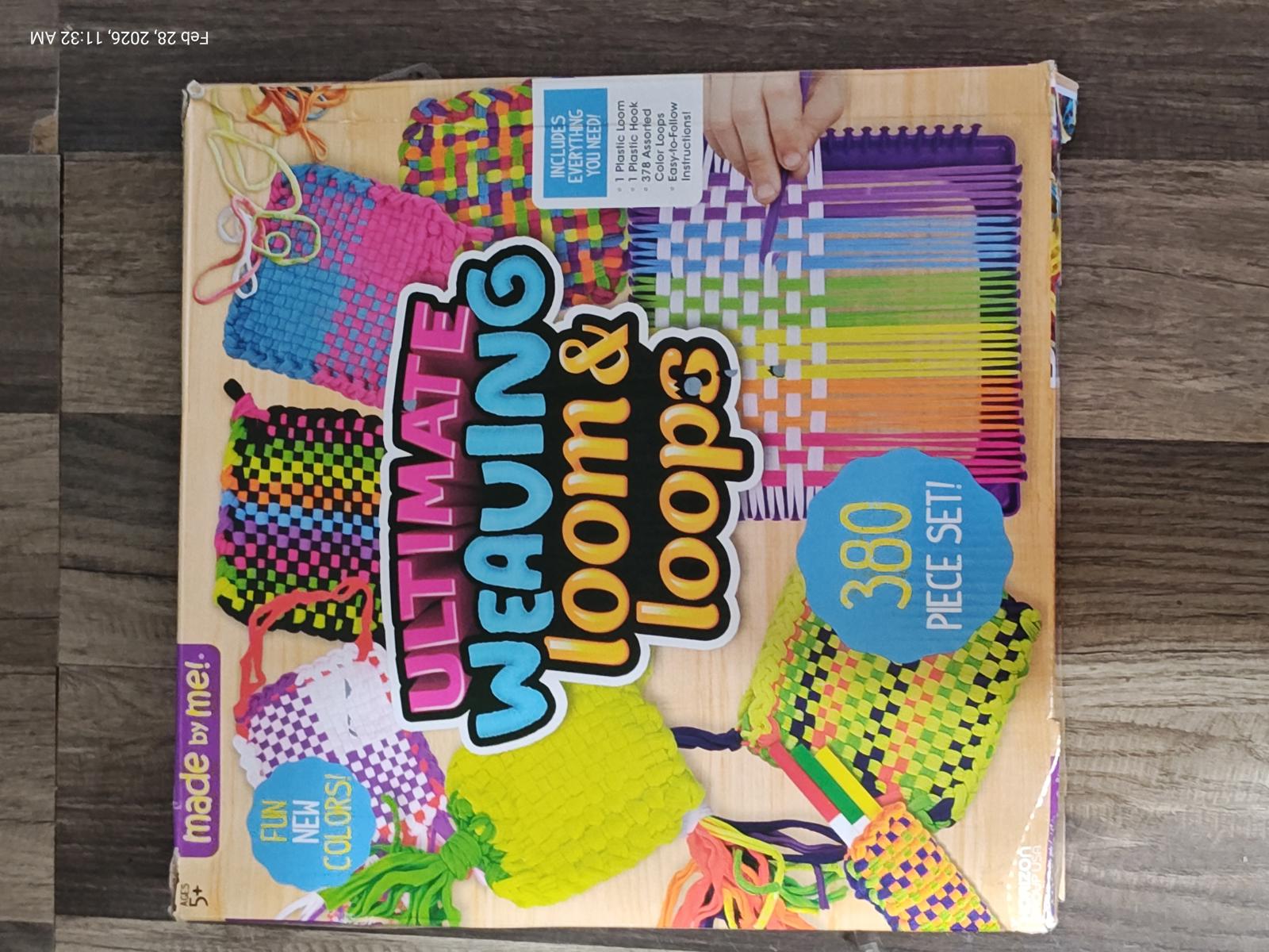 Ultimate Weaving Loom & Loops set featuring colorful weaving patterns and accessories for creative projects.