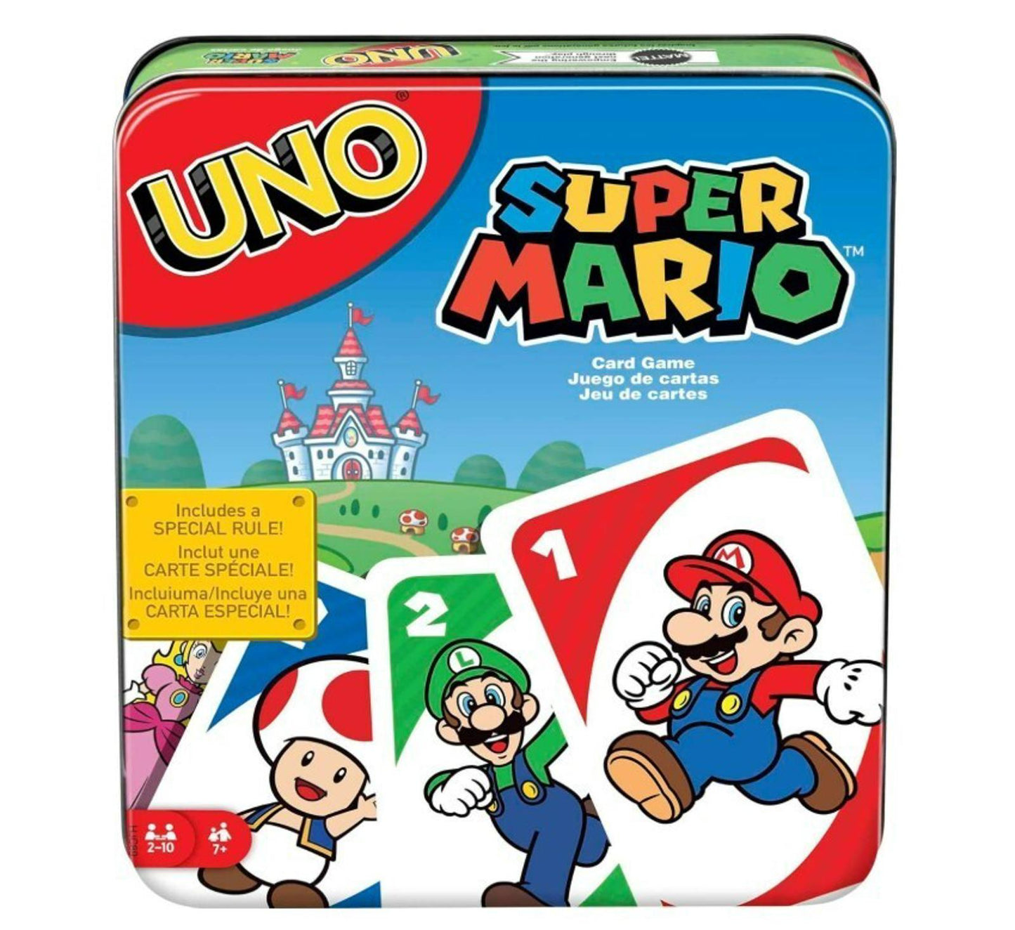 UNO Super Mario card game featuring colorful characters and iconic design.
