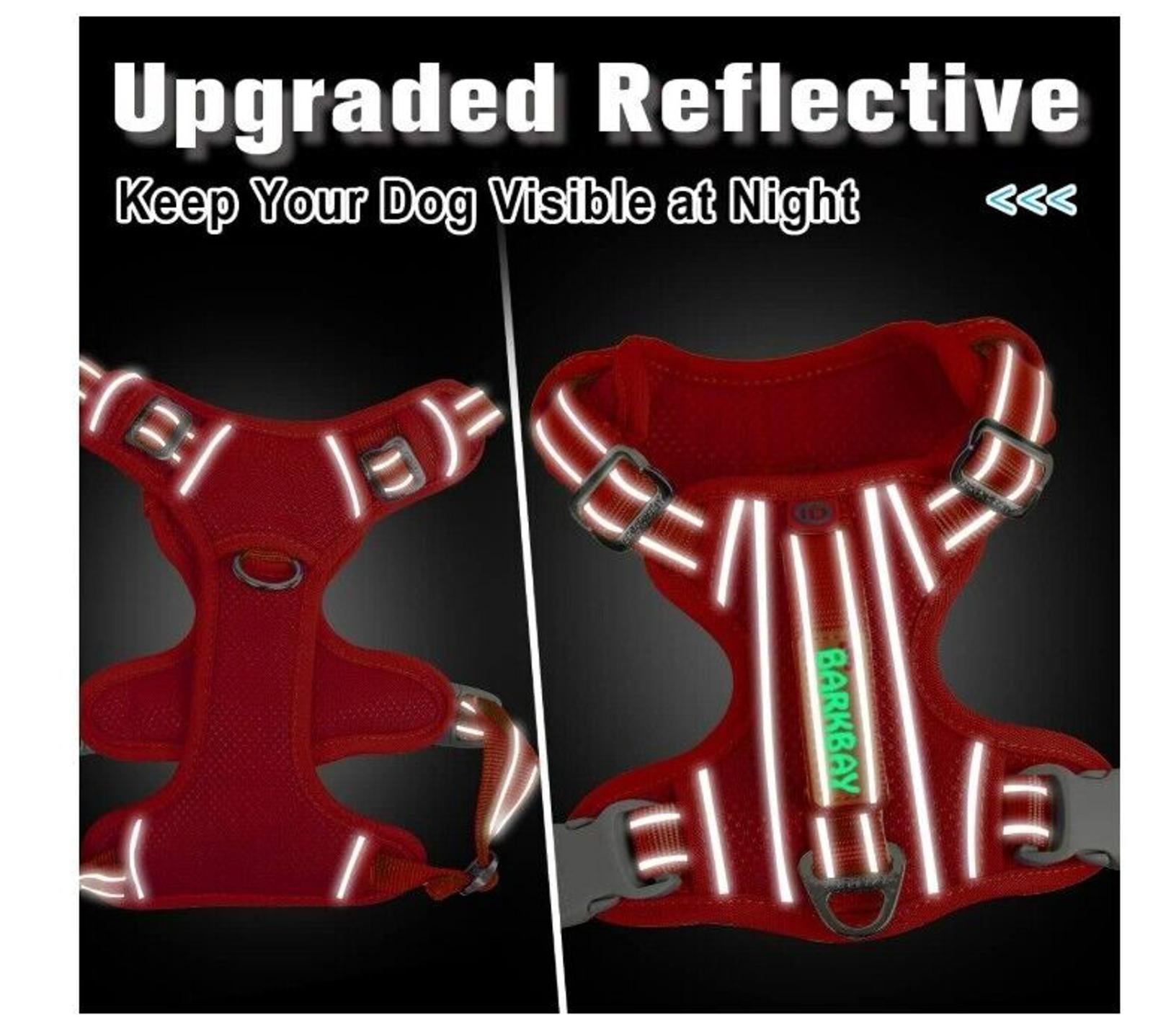 Upgraded Reflective harness designed to keep your dog visible at night with bright reflective strips.