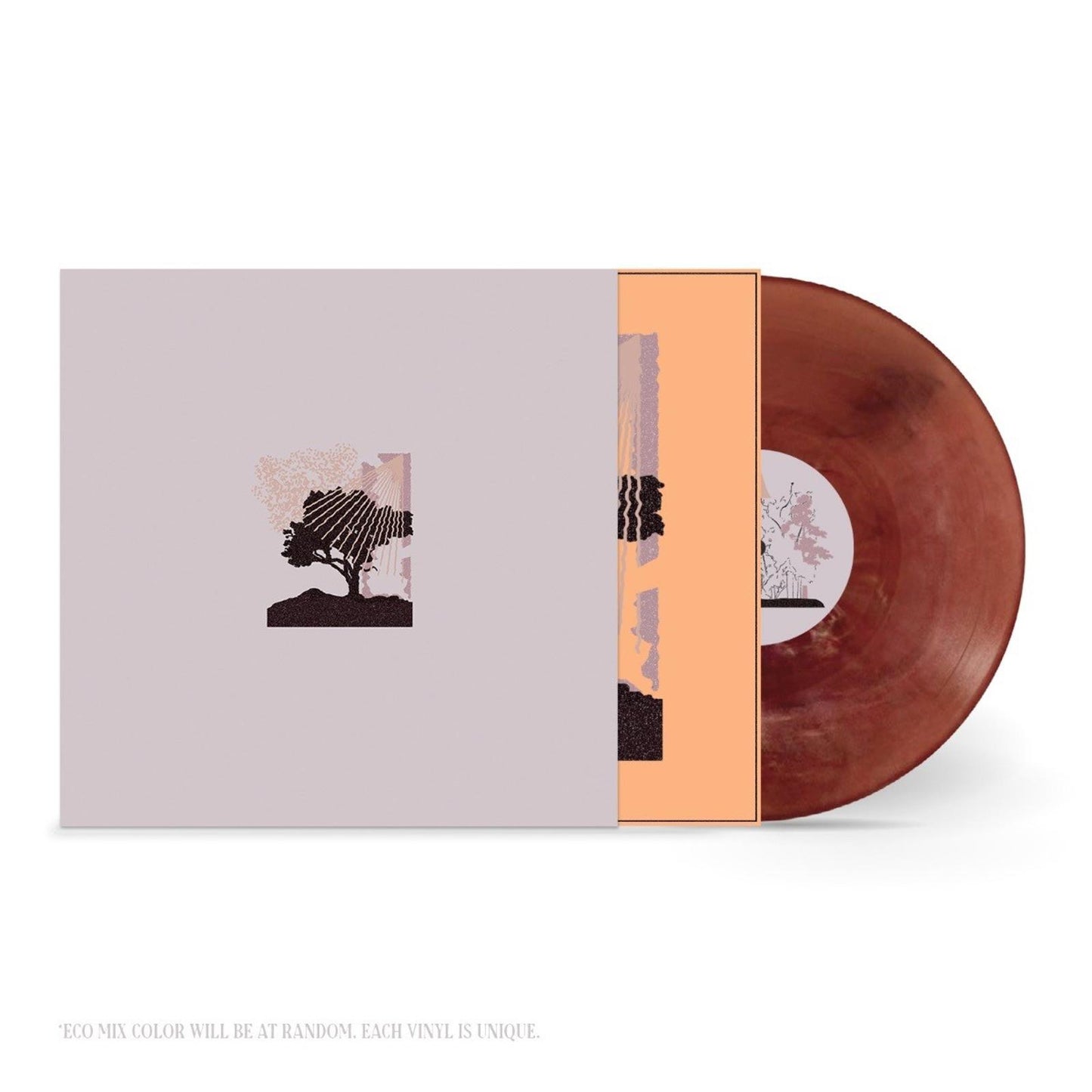 Vinyl record with a brown color and artistic cover featuring a tree design.