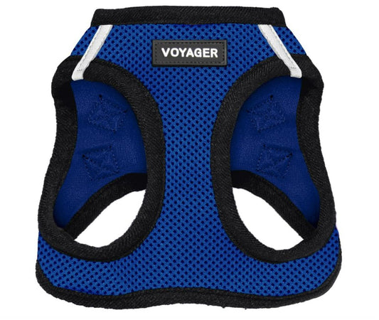 Voyager dog harness in blue with breathable mesh and padded edges for comfort.