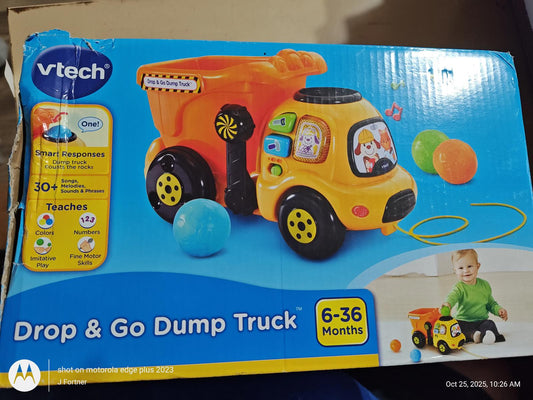VTech Drop and Go Dump Truck with colorful balls for toddlers aged 6-36 months.