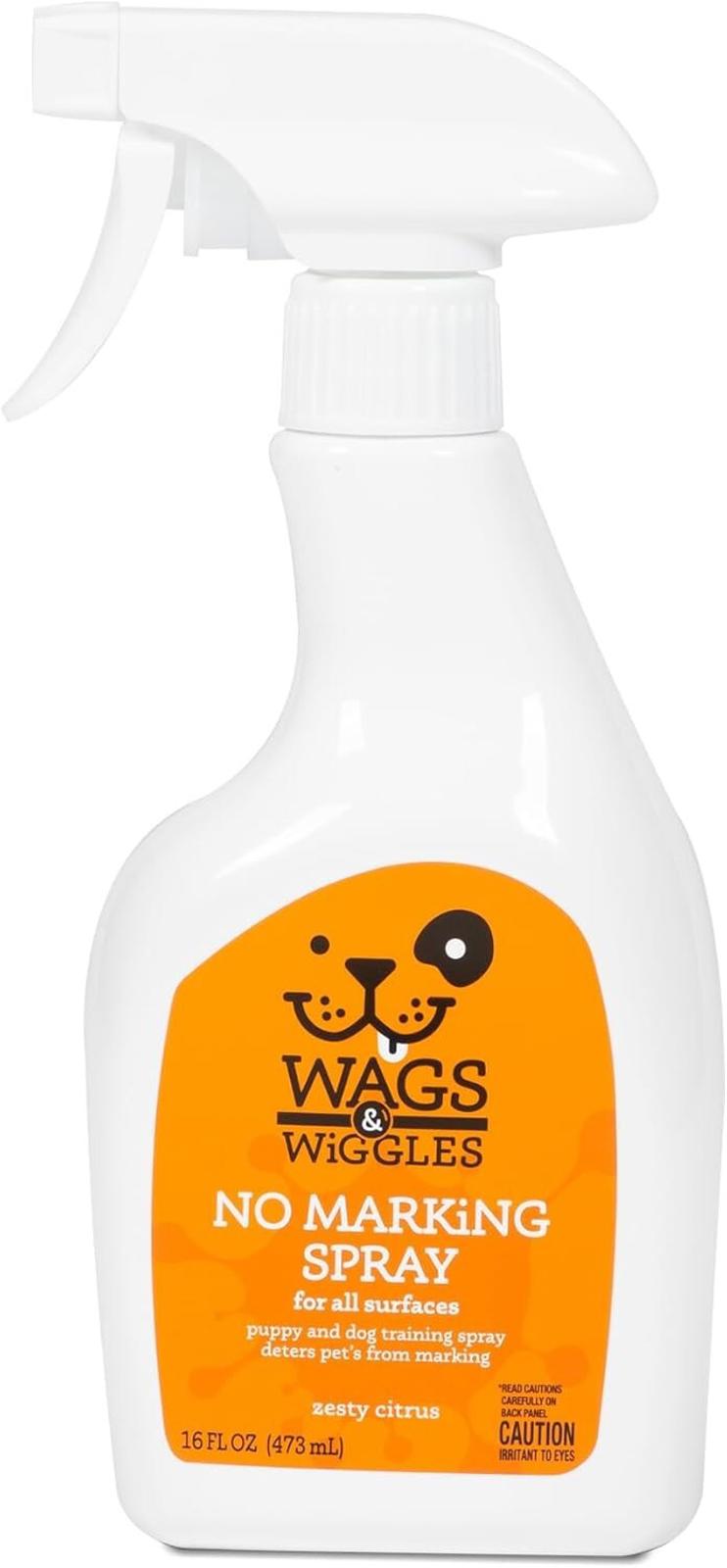 Wags & Wiggles No Marking Spray in a 16 fl oz bottle with a safety citrus scent.