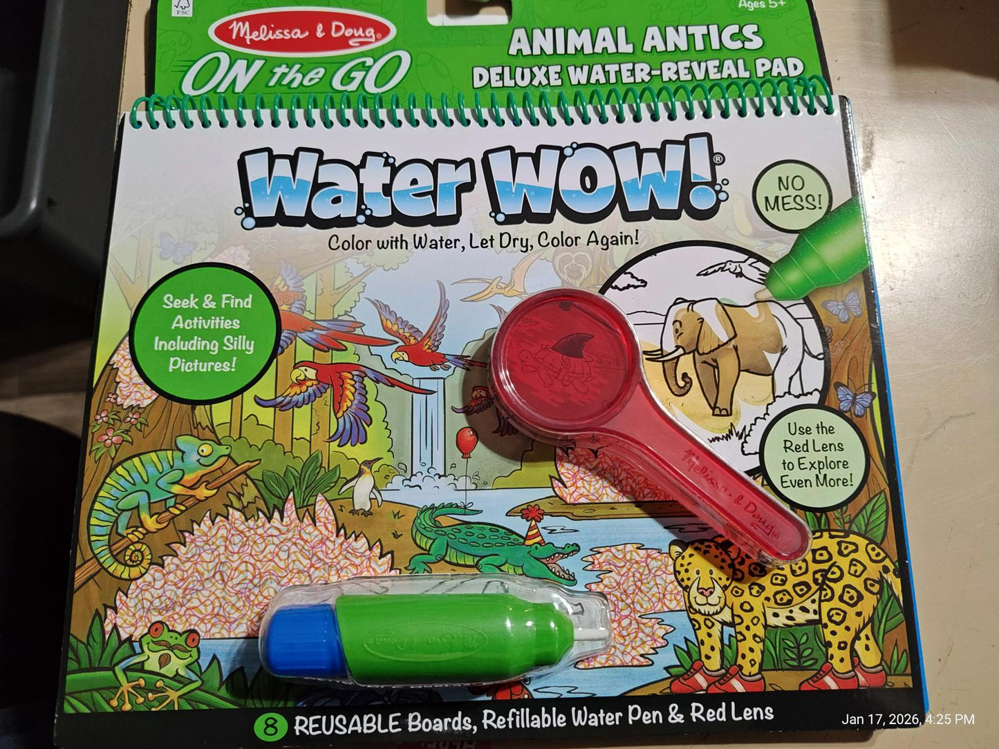 Water WOW! Animal Antics deluxe water-reveal pad with red and green markers for coloring fun.
