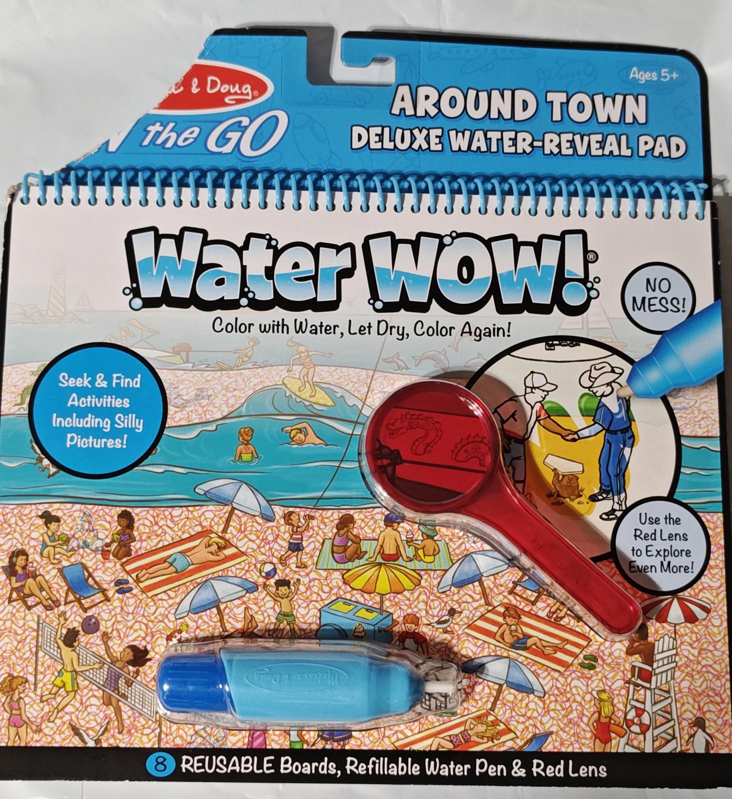 Water WOW! Around Town deluxe water-reveal pad with reusable board and water pen for mess-free coloring.