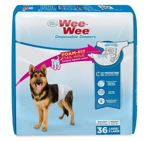 Wee-Wee Disposable Diapers for large dogs with foam-fit tail hole design.