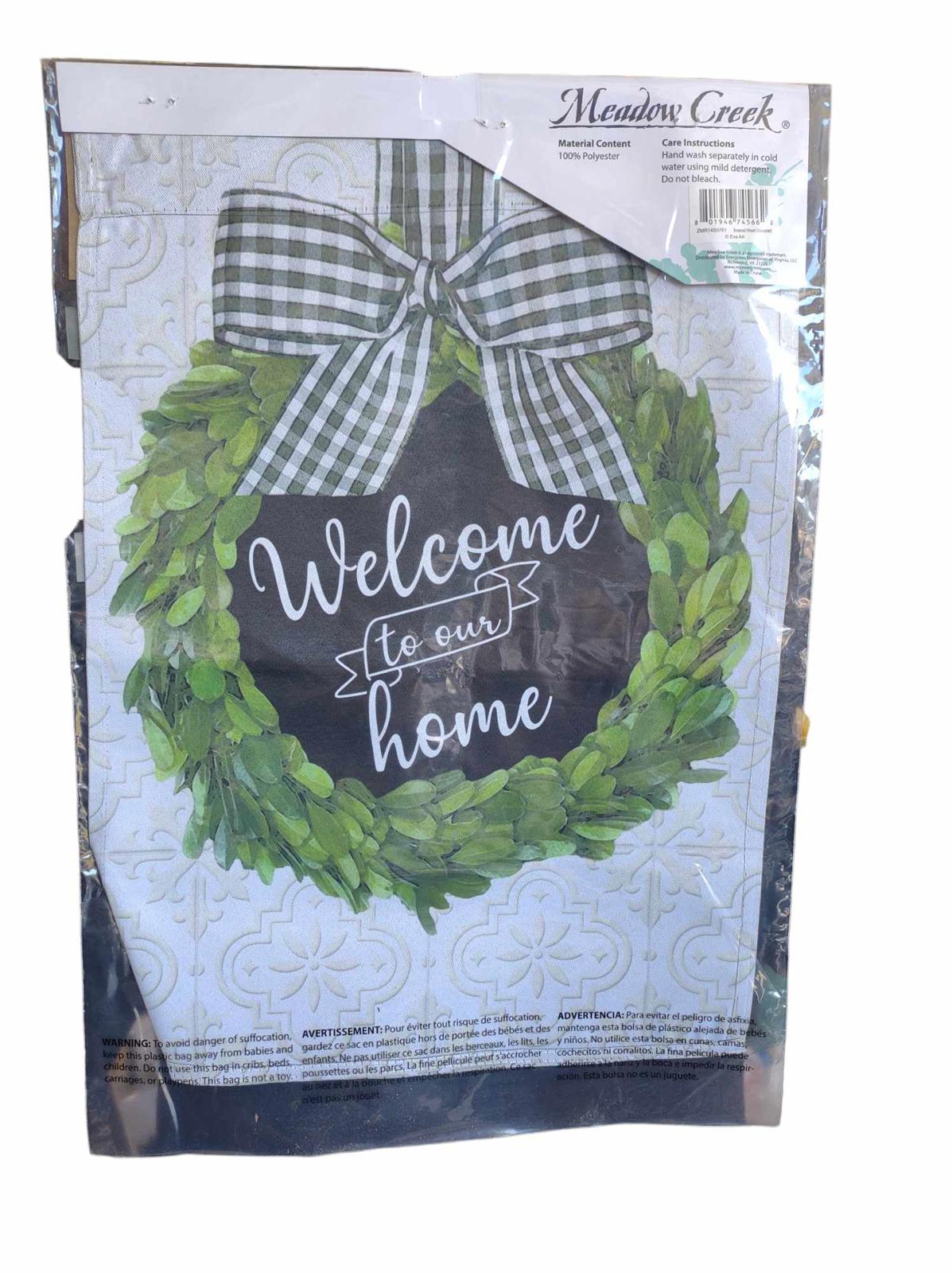 Welcome to our home decorative wreath featuring a green design and checkered bow.