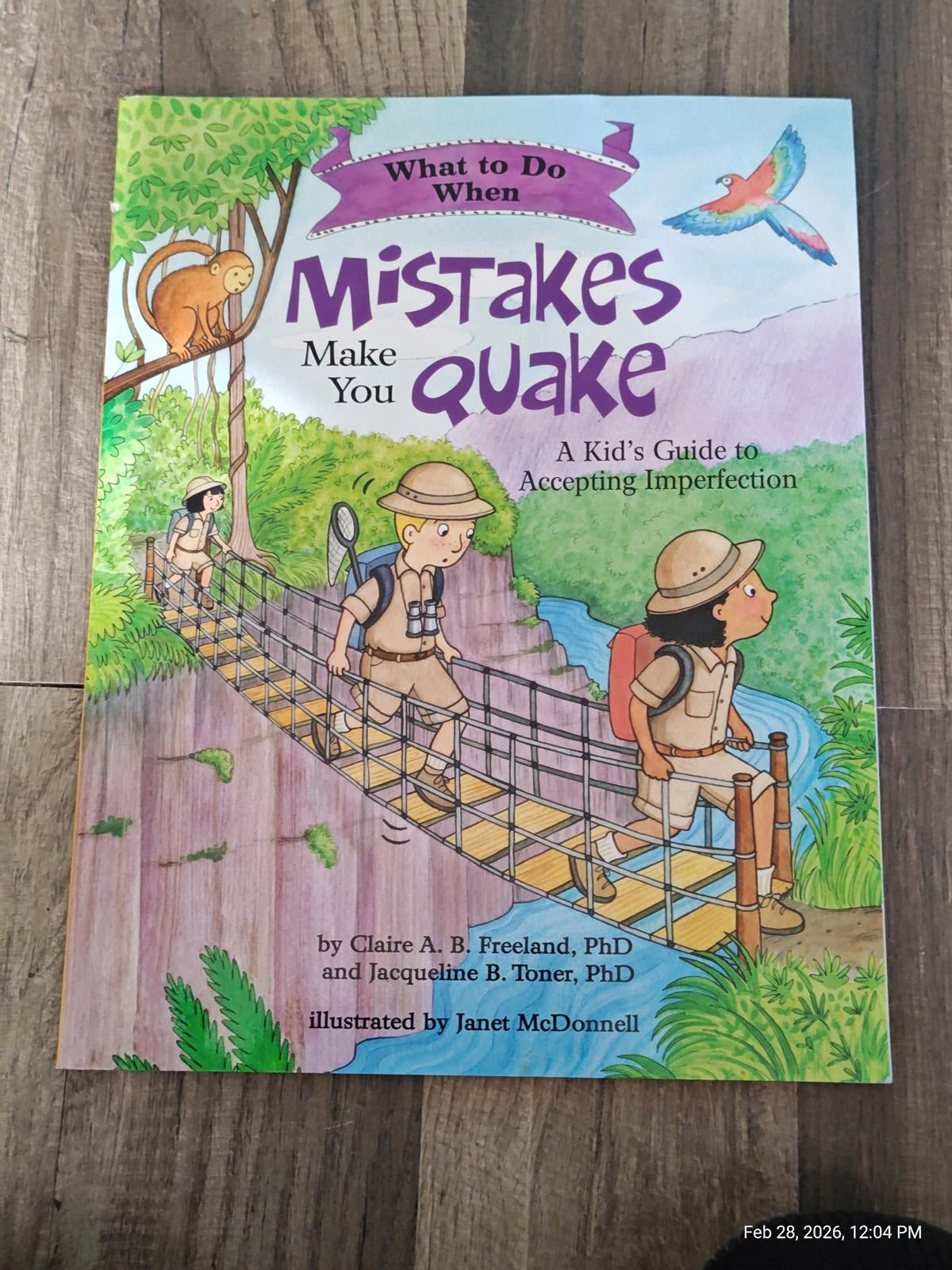 What to Do When Mistakes Make You Quake book cover featuring children on a bridge in a colorful landscape.