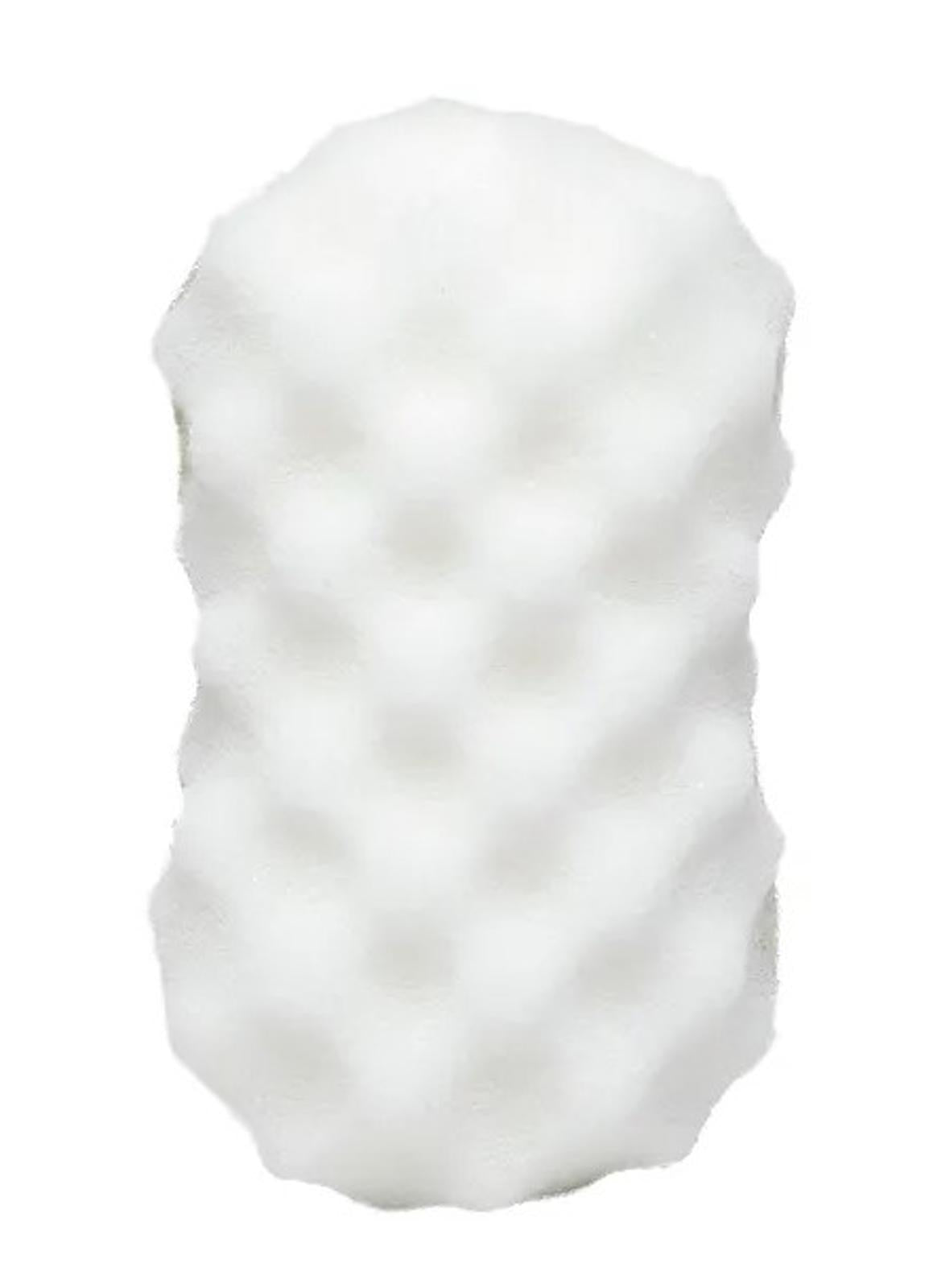 White cleaning sponge with a textured surface for effective scrubbing.