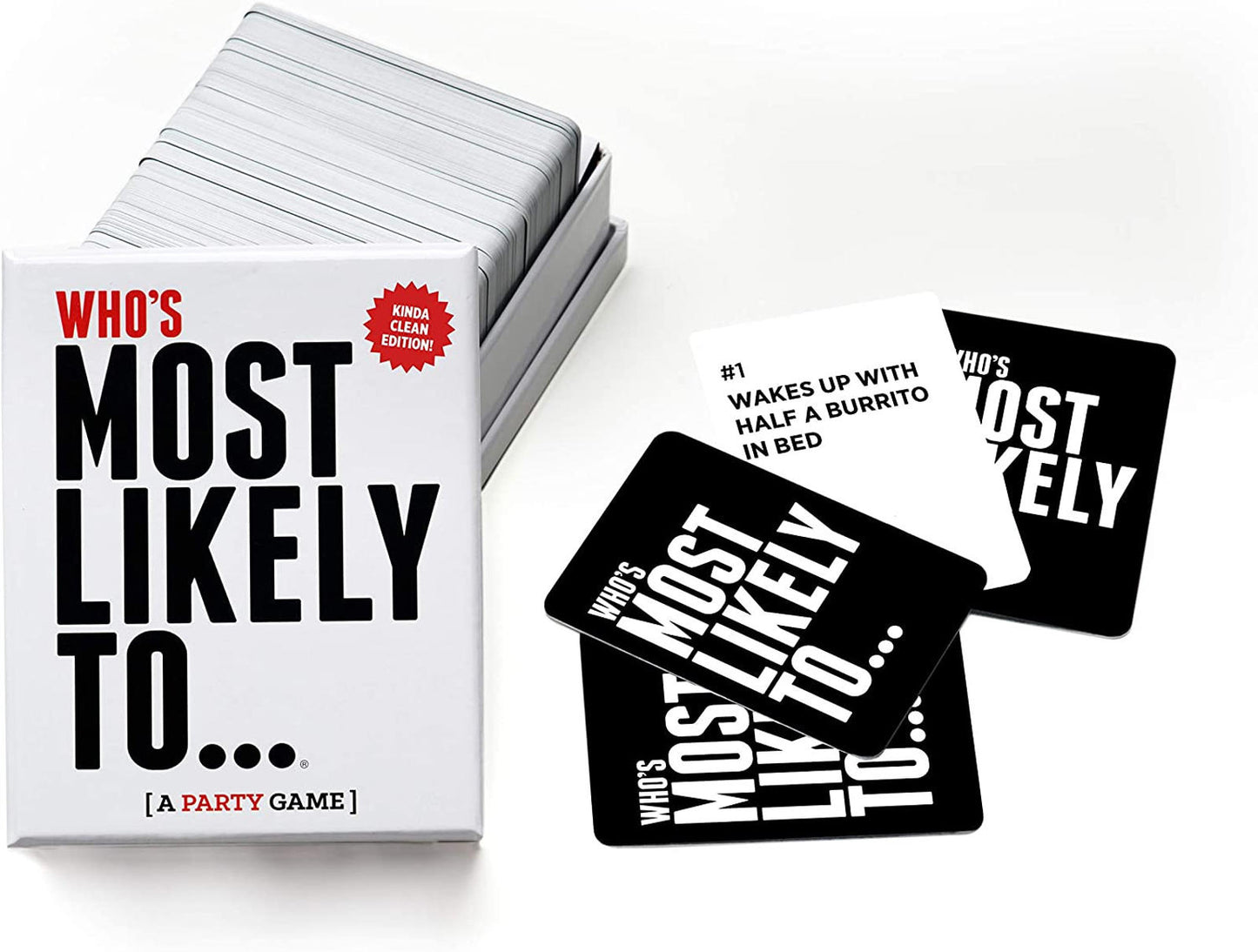Who's Most Likely To... party game box with cards featuring engaging prompts.
