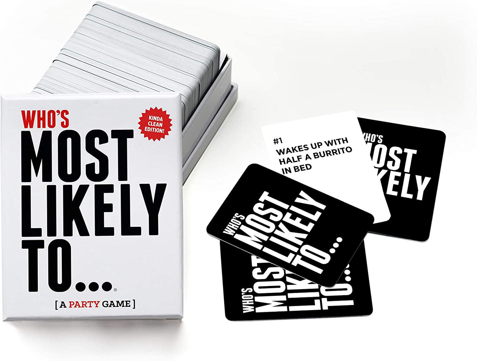 Who's Most Likely To... party game box with cards featuring engaging prompts.