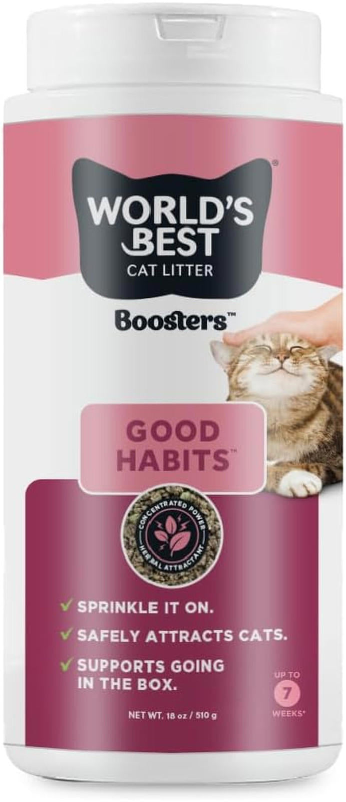 World's Best Cat Litter Good Habits boosts cat litter effectiveness and attracts cats safely.